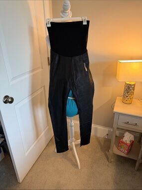 Motherhood Maternity Black Faux-Leather Panel Maternity Leggings